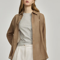 ELAND衣恋衬衫女马卡龙色系苎麻面料通勤上衣2024夏季 浅棕色(86)Light Brown L/170