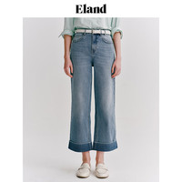 ELAND衣恋直筒阔腿牛仔裤女小个子棉感微弹九分裤2024春季-1 浅牛仔色(56)L/Indigo S