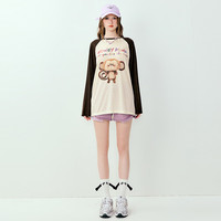 乐町Honey Kuma联名2024夏季新款小猴子玩偶印花插肩长袖T恤