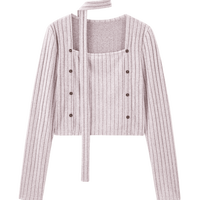 乐町飘带针织衫女2024年秋季新款磨毛坑条针织修身柔软毛衣上衣