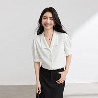 伯德小姐翻领短袖衬衫女夏季法式职业通勤衬衣面试泡泡袖上衣 CS466 -适合100-110斤可穿
