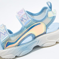 笛莎童装女童舒适休闲运动凉鞋2024夏季儿童镭射炫彩运动凉鞋 蓝色 33码