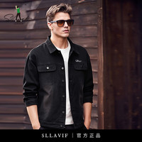 萨拉维夫 SLLAVIF 美式复古水洗牛仔外套男2025春季新款潮牌宽松大码工装夹克 黑色 M 适合100-120斤