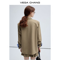 VEGA CHANG时尚套装女2025年春秋季经典复古宽肩西装+百褶裙套装 拿铁咖(上衣) M