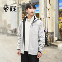 黑冰(BLACKICE)户外男款软壳上衣防风防泼耐磨徒步登山加绒活帽外套 灰色 XXL