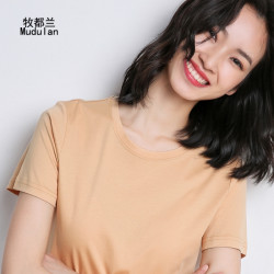 K牧都兰纯棉T恤女修身显瘦收腰版型短袖女百搭圆领2025春夏款上衣