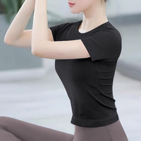 双秀瑜伽背心女外穿防下垂2025带胸垫专业跑步运动训练瑜伽服上衣 黑色短袖 【固定杯】 S 90-100