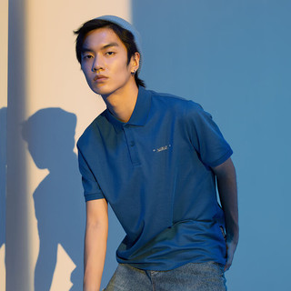 黑鲸海澜之家旗下后背印花短袖polo衫男休闲翻领polo男士 CNTPW23022A蓝灰56 4XL