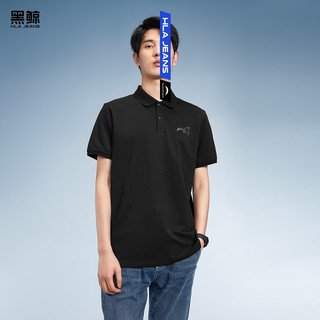 黑鲸海澜之家旗下后背印花短袖polo衫男休闲翻领polo男士 CNTPW23002A黑色02 S
