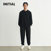 INITIAL春季简约休闲圆领基础内搭长袖T恤套头卫衣男 BLK/ 01/