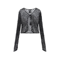 INITIAL【立体编织】春季渔网镂空外搭开衫女XX153 BLK