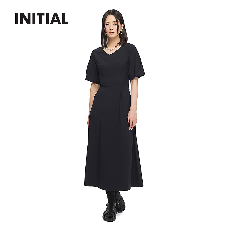 INITIAL春夏修身气质连衣裙女24UDNFLMXX272 NVY/藏蓝