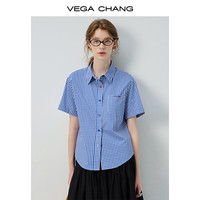 VEGA CHANG衬衫女2025年新款夏季通勤百搭休闲经典撞色衬衣  短袖版