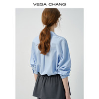 VEGA CHANG【莱赛尔】蓝色衬衫女2025年春季法式V领通勤上衣 日光蓝 L