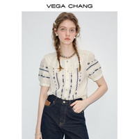 VEGA CHANG短袖衬衫女2025年夏季小众设计小个子气质上衣宽松显瘦衬衣 豆乳米 M