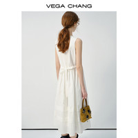 VEGA CHANG法式连衣裙女2025年春季新款通勤风V领高级感白色裙子