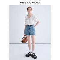 VEGA CHANG牛仔裤女2025夏季新款复古时髦设计感蕾丝花边短裤