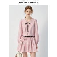 VEGA CHANG连衣裙女2025年新款夏季气质休闲法式V领系带长袖裙子