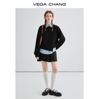 VEGA CHANG美式卫衣女2025年春秋新款休闲学院风拼接假两件上衣 松露黑