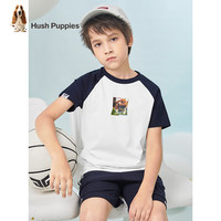 暇步士（Hush Puppies）【蒸呢工艺】童装儿童男女大童夏季时尚缤纷假日感儿童短袖 藏蓝 B 130