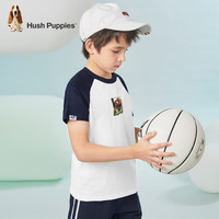 暇步士(Hush Puppies)【蒸呢工艺】童装儿童男女大童夏季时尚缤纷假日感儿童短袖 藏蓝 B 140