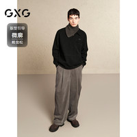 GXG男装 双色加绒华夫格立体印花简约通勤翻领卫衣男 24年冬 黑色 195/XXXXL