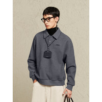 GXG男装 双色加绒华夫格立体印花简约通勤翻领卫衣男 24年冬 黑色 185/XXL