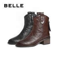 百丽(Belle)时尚复古西部靴女显瘦增高短靴B2360DD4 棕色 34 (220mm)