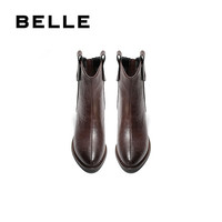 百丽(Belle)时尚复古西部靴女显瘦增高短靴B2360DD4 棕色 40 (250mm)