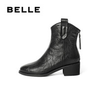 百丽（Belle）时尚复古西部靴女显瘦增高短靴B2360DD4 黑色 37 (235mm)