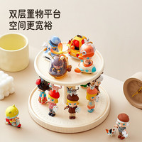 佳立方旋转升降盲盒展示架收纳亚克力防尘积木玩具手办展示柜家用展示盒 双层-奶油黄【不可旋转 / 可升降】