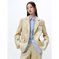 太平鸟女装西装简约通勤女春职场设计感休闲西服外套 米色 L