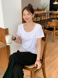 DESSO 唐狮集团DESSO大领口短袖t恤女高级感桑蚕丝u领T低领上衣BD-1222
