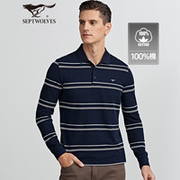 七匹狼长袖T恤男春季男士POLO保罗衫纯棉商务休闲条纹翻领体恤男装上衣 101(藏青)-5900款 160/80A/M