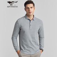 七匹狼长袖T恤男春季男士POLO保罗衫纯棉商务休闲条纹翻领体恤男装上衣 005(浅灰)-5388款 185/100A/XXXL
