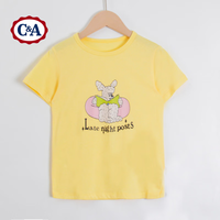 C&A夏季儿童短袖t恤夏装夏季卡通撞色男女童短袖T恤 黄色1122 110