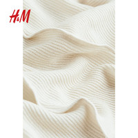 H&M女装连衣裙春季一字领锁边设计罗纹针织长袖修身中长裙1203920 浅米色 160/88