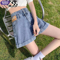 唐狮集团DESSO高腰卷边牛仔短裤女夏2025显瘦小个子阔腿热裤