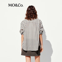 MO&Co.【秦岚同款】衬衫2025夏新品拼色格纹翻领宽松落肩棕色MBE2SHTT01 浅驼格色 M 165