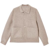 杰克琼斯男装春季潮休闲摁扣门襟纯羊毛方领百搭舒适外套毛呢大衣