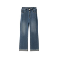 森马 Semir牛仔裤女卷边直筒裤春秋毛边酷飒长裤109524124002 27 牛仔蓝灰88401