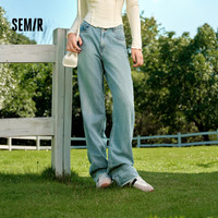 森马 Semir牛仔裤女卷边直筒裤春秋毛边酷飒长裤109524124002 33 牛仔浅中蓝88601