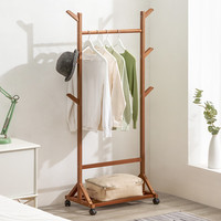 木马人 衣架卧室落地床边放衣服的实木挂衣简易家用房间衣帽架可移动 升级款-茶色60长