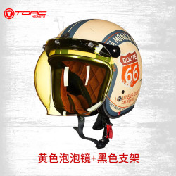 TORC 复古头盔摩托车头盔镜片三扣式镜片带框架子泡泡镜 黄色泡泡镜+黑色支架