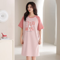 芬腾纯棉睡衣女春夏季短袖中裙时尚甜美大码宽松家居服睡裙夏 FX26921162桃粉 XL :125-145斤