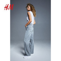 H&M女装牛仔裤春季复古设计感垂感显瘦高腰休闲直筒阔腿裤1067430 牛仔蓝 M 165/76A