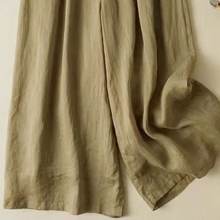  子牧棉麻 垂坠感 女士休闲裤  卡其色 M