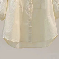 子牧棉麻2025春夏装 女文艺百搭中袖衬衣镂空刺绣衬衫宽松气质上衣6068 浅黄色 L (115-125斤)