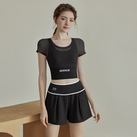 佑游瑜伽服女套装跑步运动紧身衣春夏上衣专业普拉提训练服 黑色短袖上衣 【固定杯胸垫】 L （115-130斤）