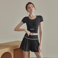 佑游瑜伽服女套装跑步运动紧身衣春夏上衣专业普拉提训练服 粉色短袖+粉色短裤 XL （130-145斤）